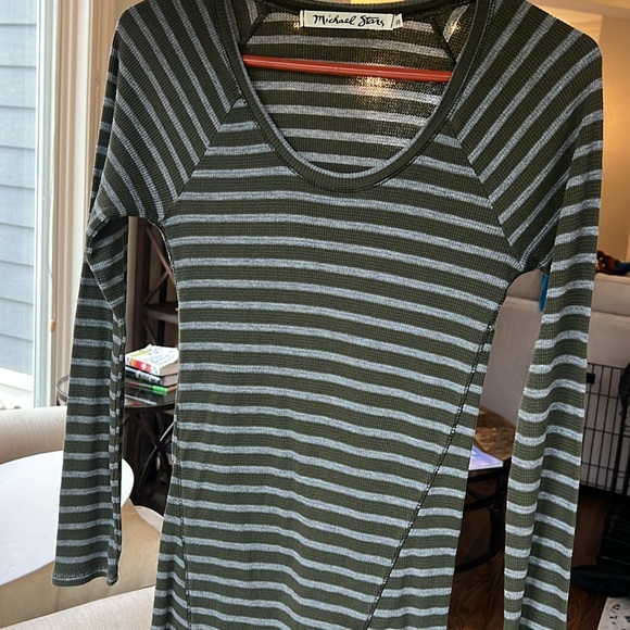 Women’s Michael Stars Size OS dark green and grey striped long tunic. - Picture 3 of 4